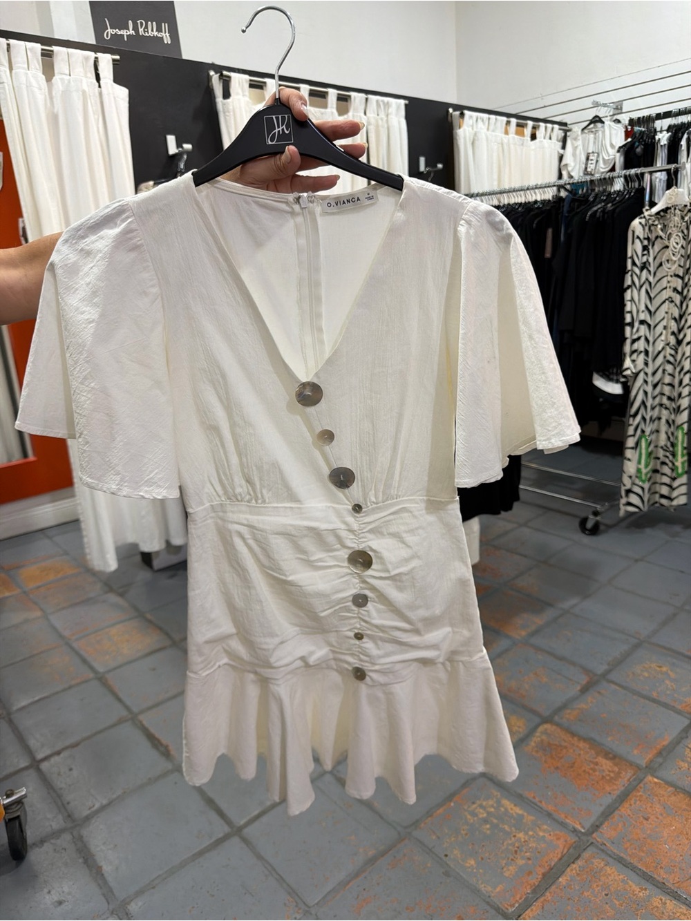 White Short Sleeve Button-Front Dress